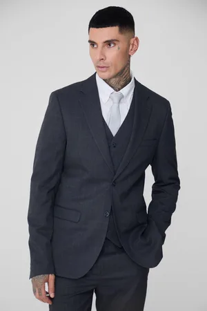 Boohoo Tall Charcoal Check Single Breasted Slim Fit Suit Jacket - - 36