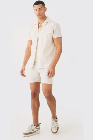 Boohoo Short Sleeve Linen Blend Cargo Shirt & Short Set - - XS