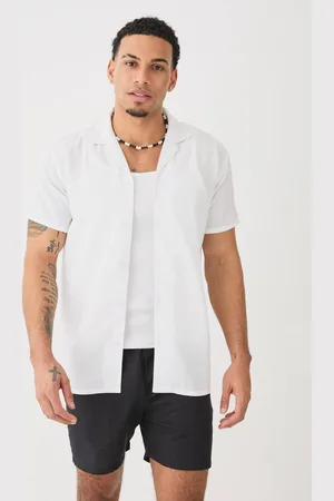 Boohoo Regular Fit Short Sleeve Linen Blend Shirt - - S