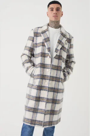 Boohoo Tall Oversized Brushed Check Overcoat In Ecru - - M