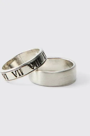 Boohoo 2 Pack Roman Lettering Rings - - S/M