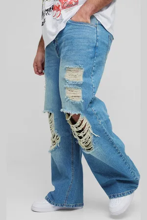 Boohoo Plus Relaxed Ripped Rigid Jeans - - 42