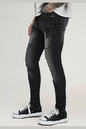 Boohoo Tall Washed Zip Biker Distressed Stacked Skinny Jeans - - 38