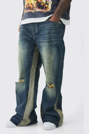 Boohoo Plus Relaxed Rigid Flare Knee Rip Jeans - - 44