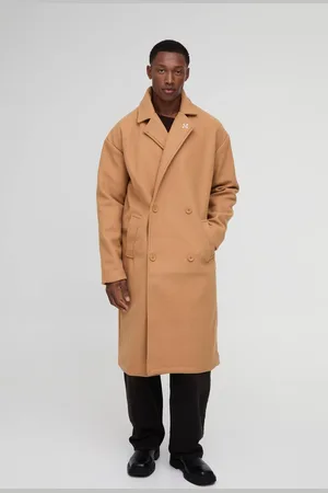 Boohoo Oversized Drop Shoulder Double Breasted Overcoat In Camel - - L