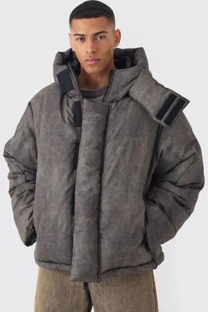 Boohoo Oversized Extreme Padded Washed Hooded Puffer Coat In Khaki - - M