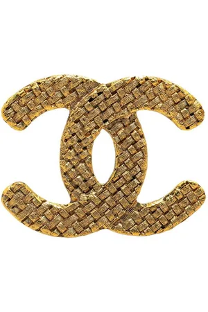 CHANEL Preloved Woven CC Brooch Gold Women Brooches - - One Size