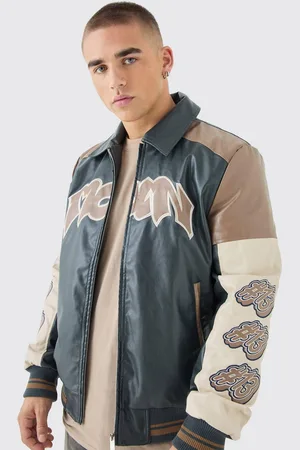 Boohoo Badge Detail Colour Block Pu Varsity Jacket In - S