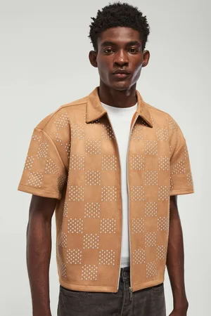 Boohoo Oversized Boxy Studded Faux Suede Shirt - - L