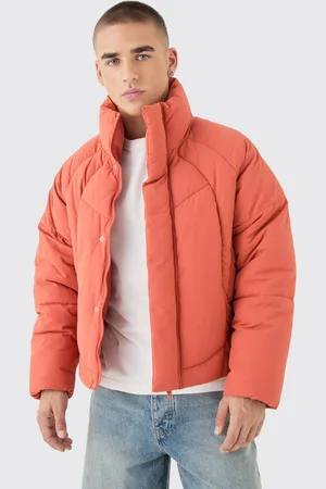 Boohoo Boxy Abstract Quilted Funnel Neck Puffer In Rust - - M
