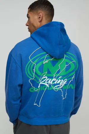 Boohoo Oversized Boxy Man Racing Graphic Washed Hoodie - - M