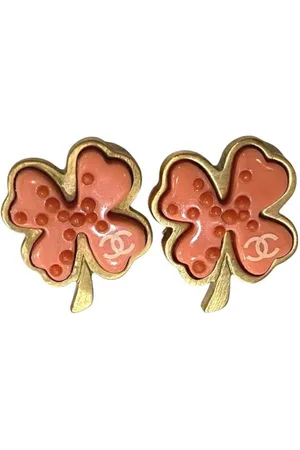 CHANEL Preloved Clover Earrings Coral Resin Women - - One Size