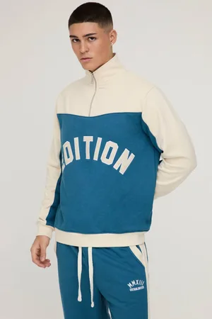 Boohoo Regular Fit Applique Quarter Zip Loopback Colour Block Funnel Neck - - M