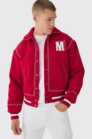 Boohoo Boxy Stitch Detail Melton Varsity Jacket In - XL