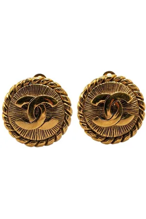 CHANEL Preloved CC Logo Round Earrings Women - Gold - - One Size