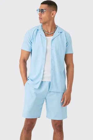 Boohoo Regular Fit Short Sleeve Ribbed Shirt & Short Set - - M