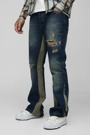 Boohoo Tall Slim Rigid Flare Distressed Gusset Panel Acid Washed Jeans - - 34