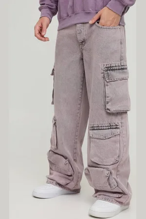 Boohoo Baggy Rigid Tinted Multi Pocket Cargo Denim Jeans - 34R