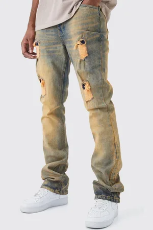 Boohoo Tall Slim Flare Rigid Multi Rip & Repair Jeans - - 40