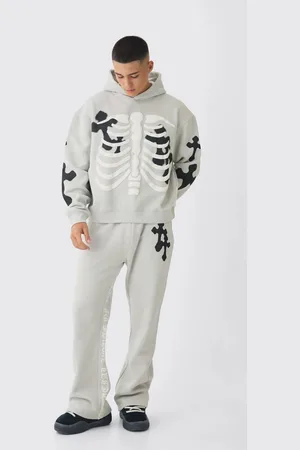 Boohoo Oversized Boxy Skeleton Puff Print Cross Tracksuit - - M