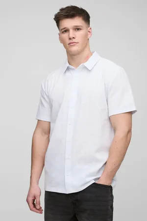 Boohoo Tall Linen Regular Fit Short Sleeve Shirt - - M