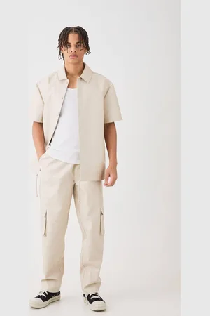 Boohoo Short Sleeve Drop Shoulder Pu Overshirt & Cargo Trouser Set - - XS