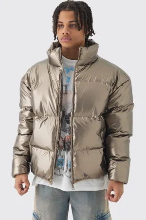 Boohoo Metallic Funnel Neck Puffer In Bronze - - L