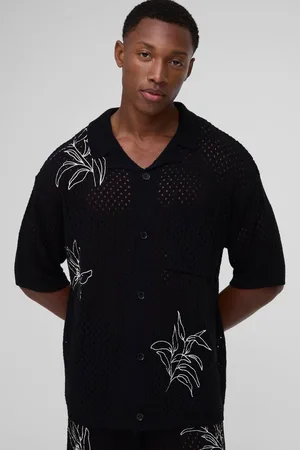 Boohoo Regular Fit Floral Embroidered Open Stitch Knitted Shirt - - M