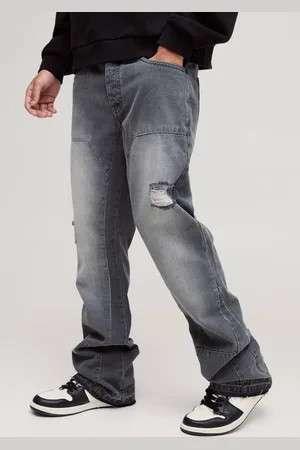 Boohoo Slim Rigid Flare Carpenter Ripped Gusset Denim Jeans - - 32R