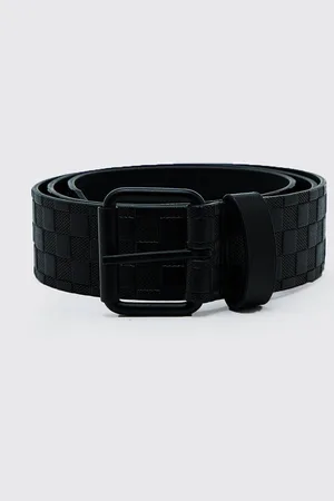 Boohoo Faux Leather Embossed Checkerboard Belt - - L