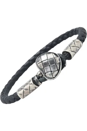 Bottega Veneta Preloved Intrecciato Leather Bracelet Black Leather Silver Women - - One Size