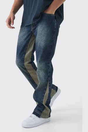 Boohoo Slim Rigid Flare Distressed Gusset Panel Acid Washed Denim Jeans - - 32R