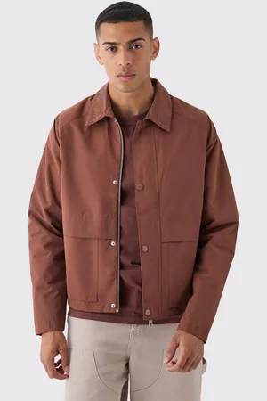 Boohoo Boxy Cord Collar Worker Jacket In Chocolate - - XS