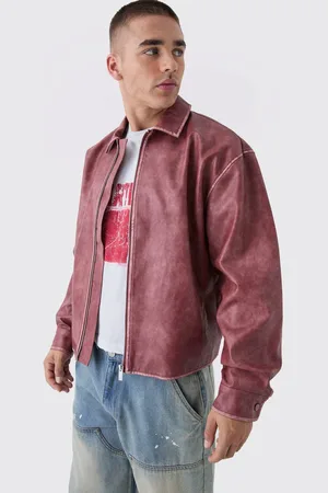 Boohoo Man Tab Boxy Washed Pu Harrington Jacket In Rust - - XL