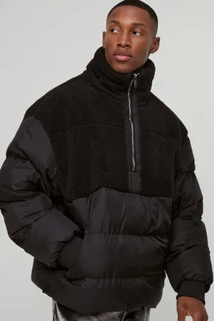 Boohoo Half Zip Borg And Nylon Funnel Neck Puffer Jacket In - XS