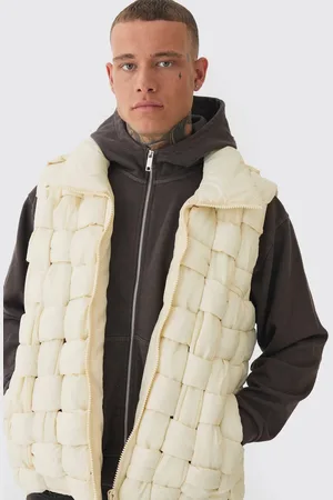Boohoo Tall Boxy Fit Hand Weft Padded Gilet In Stone - - XL