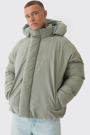 Boohoo Tall Man Extreme Heavy Padded Hooded Puffer Coat In Stone - - M