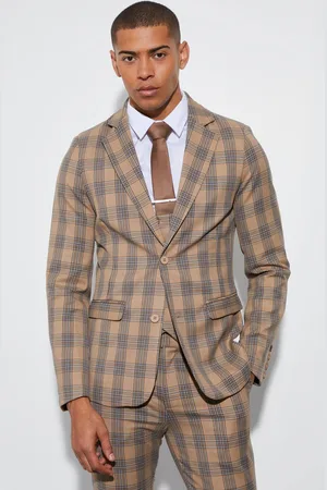 Boohoo Skinny Single Breasted Check Suit Jacket - - 38