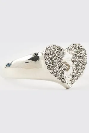 Boohoo Iced Broken Heart Ring In Silver - - M/L