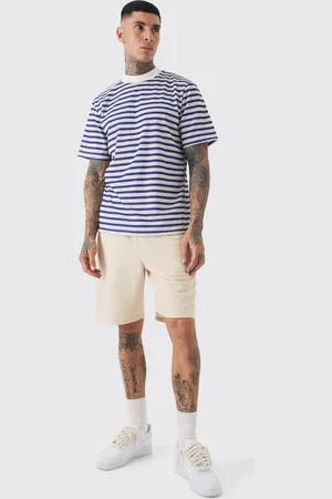Boohoo Tall Extended Neck Stripe T-shirt & Short Set - - S