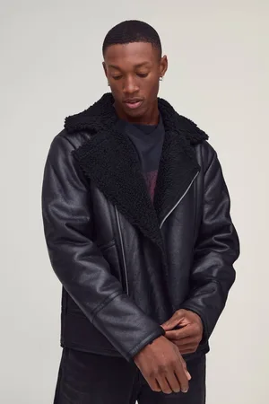 Boohoo PU Borg Collar Aviator Jacket In - S