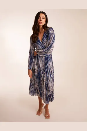 Blue Vanilla Womens Pleated Abstract Snake Print Wrap Dress - - M/L