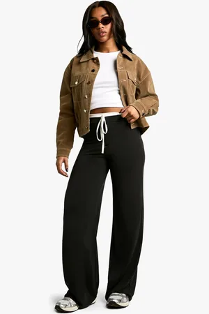 Boohoo Womens Peached Jersey exposed waistband wide leg trouser - - 14