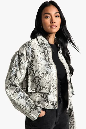 Boohoo Womens Snake Print Faux Leather Jacket - - 14