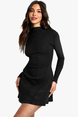 Boohoo Womens High neck Ruched Side Skater Dress - - 12