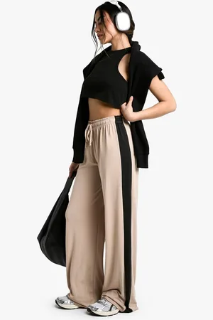 Boohoo Womens Peached Jersey side stripe wide leg trouser - - 14