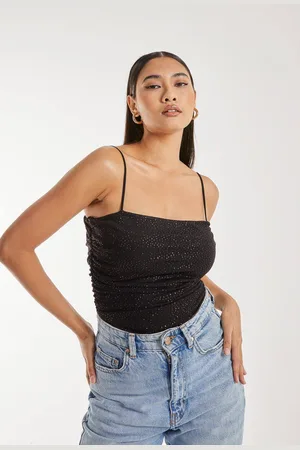 Pink Vanilla Womens Strappy Sparkle Mesh Bodysuit - - 10
