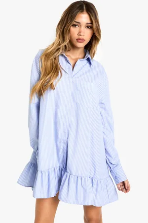 Boohoo Womens Stripe Skater Drop Hem Shirt Dress - - 14