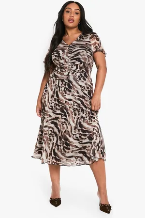 Boohoo Womens plus printed mesh rouched midaxi dress - - 22