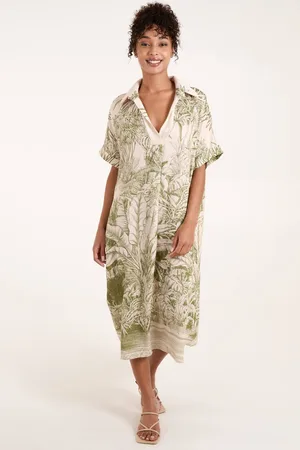 Blue Vanilla Womens Palm Leaf Open Collar Dress - - One Size